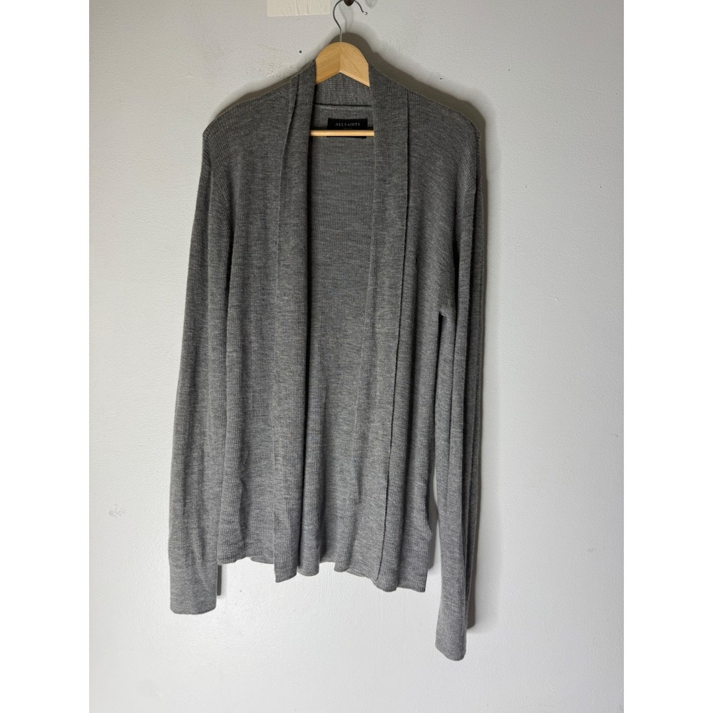 AllSaints Mode Merino Open Cardigan Grey Wool Ramskull Knit Sweater Medium MK02D